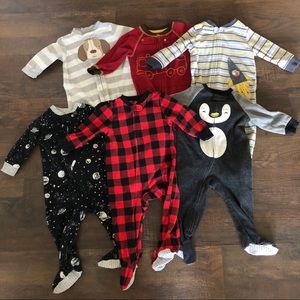 Set of 6 Fleece Footie Pajamas 9 Months